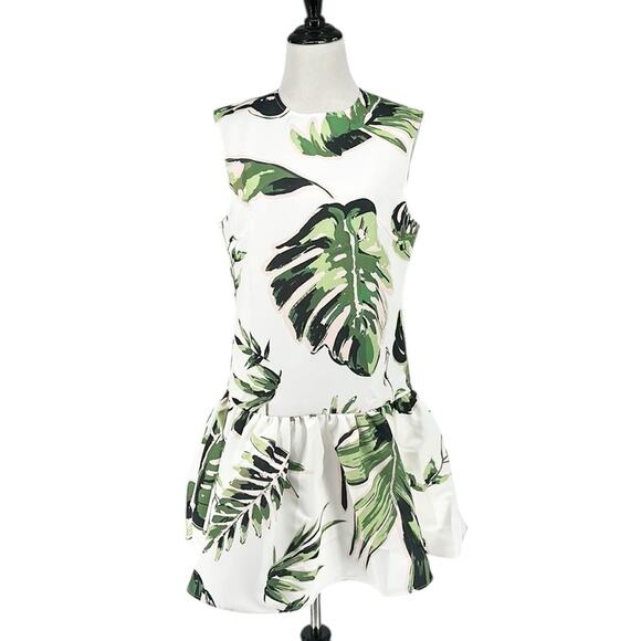 Leo Lin Petra Floral Botanica Print Mini Dress White Green Size US 8 - Picture 6 of 11